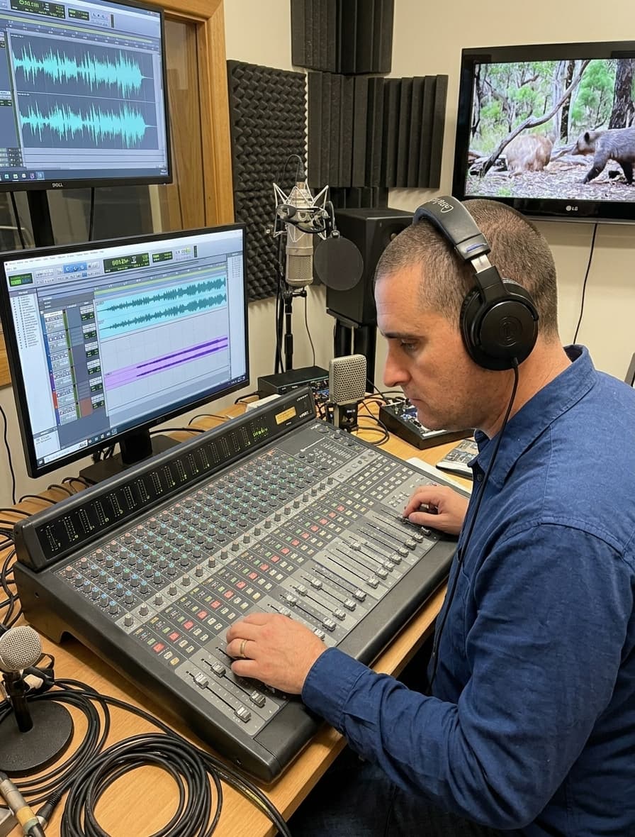 Luke Robert working at a recording console